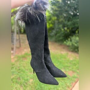 ❌Just Fab Black Suede Knee-High Boots with Faux Fur Trim Size 9